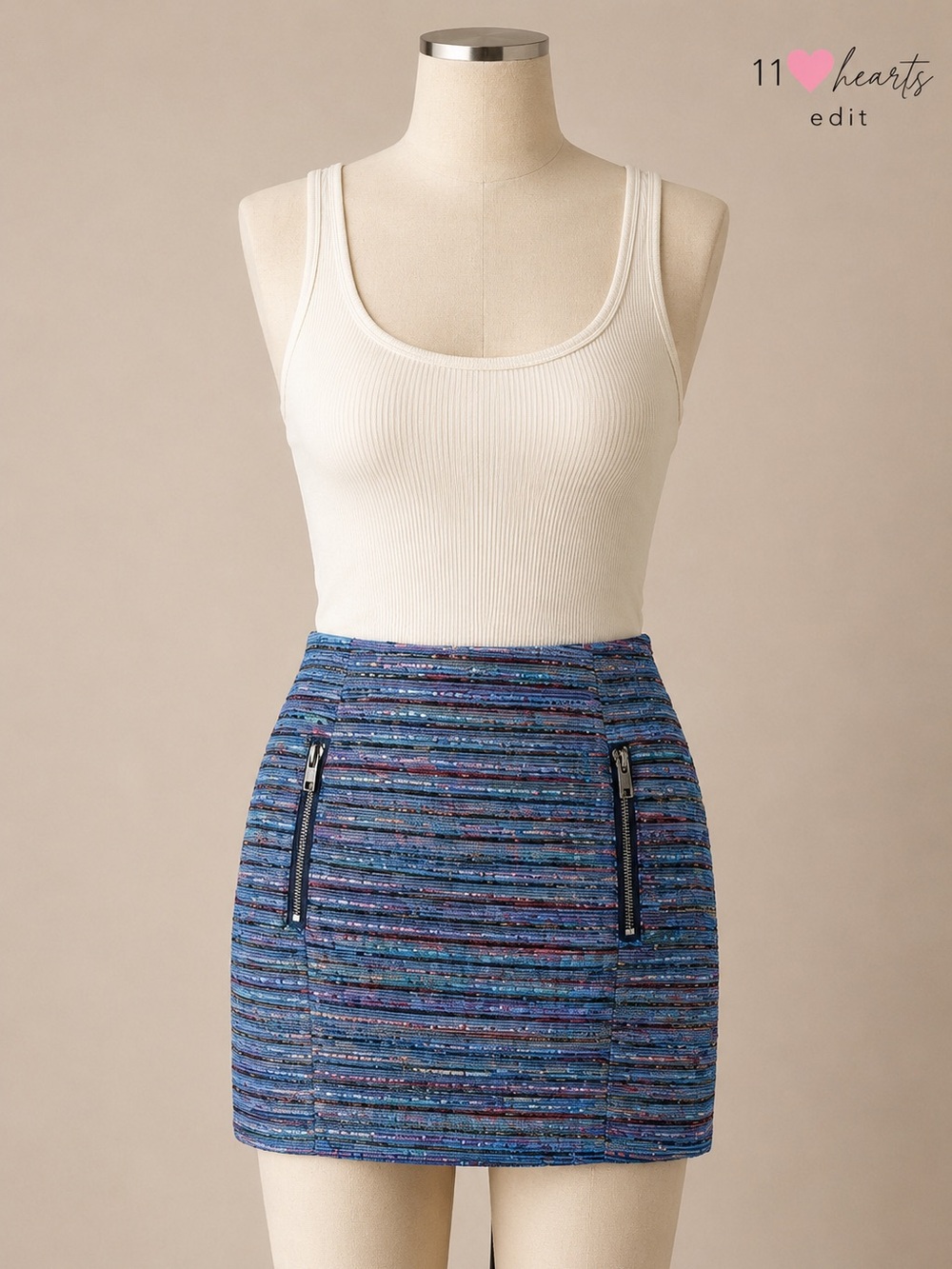 Chaser NWT Silk Blend Metallic Tweed Micro Mini Skirt Blue Pink M